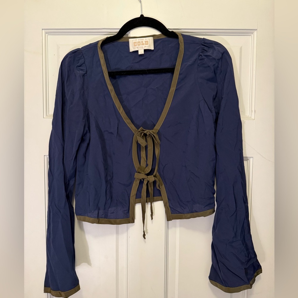 Stone Cold Fox Blue and Olive Tie-Front Blouse